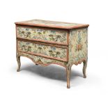 BEAUTIFUL CHEST OF DRAWER IN LACQUERED WOOD, BRANDS 18TH CENTURY to aquamarine ground, entirely