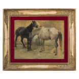 ITALIAN PAINTER, 19TH CENTURY WHITE MARE, BLACK HORSE Oil on canvas, cm. 27 x 36 PROVENANCE