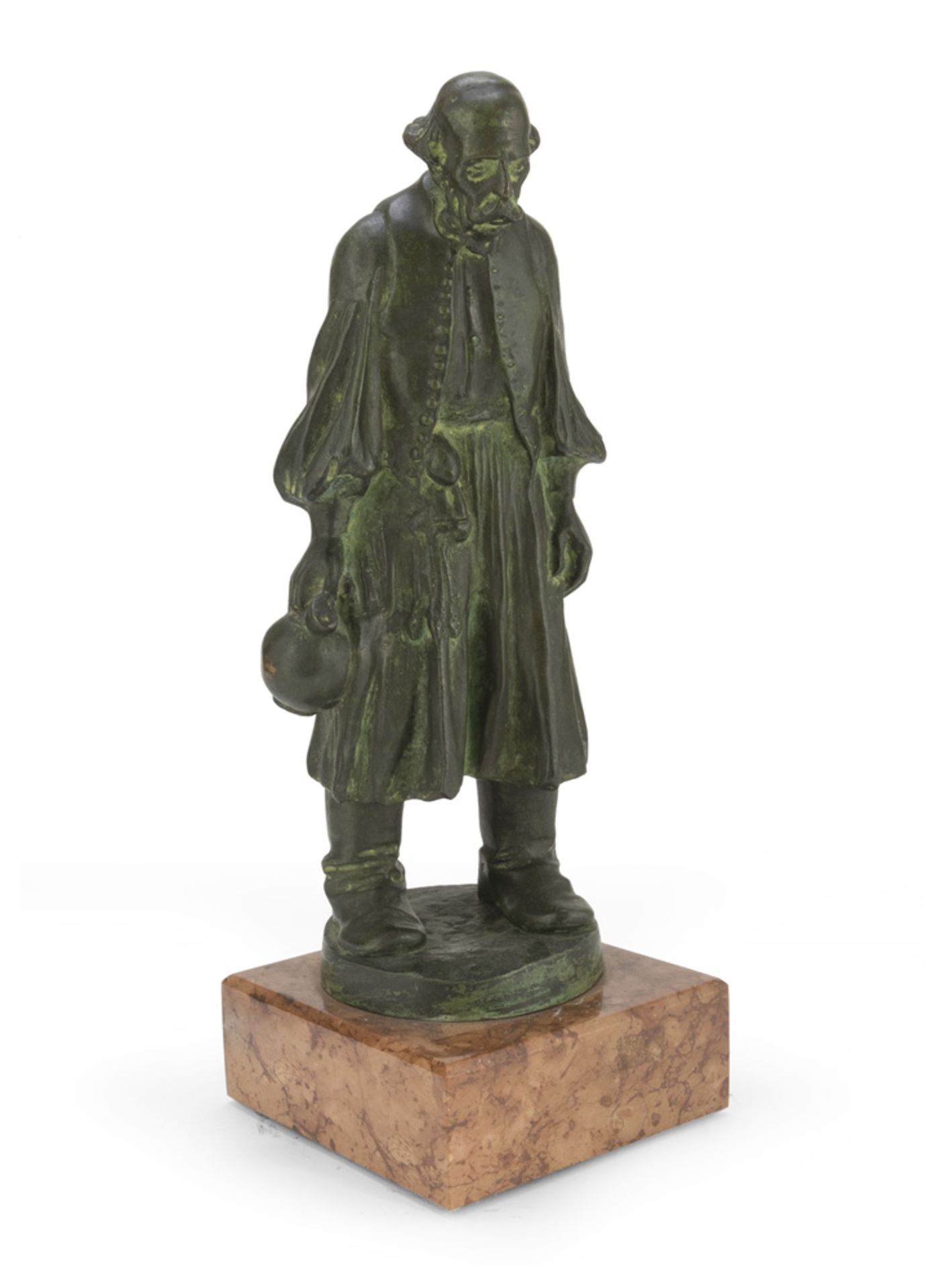 "KALMAN BESZEDES (Pest Ungheria 1832/39 - 1893) HUNGARIAN MAN WITH PITCHER Bronze with green patina,