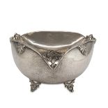 SMALL SILVER BASIN, PUNCH MILAN 1944/1968 triangular shape, striped body with floral decorations