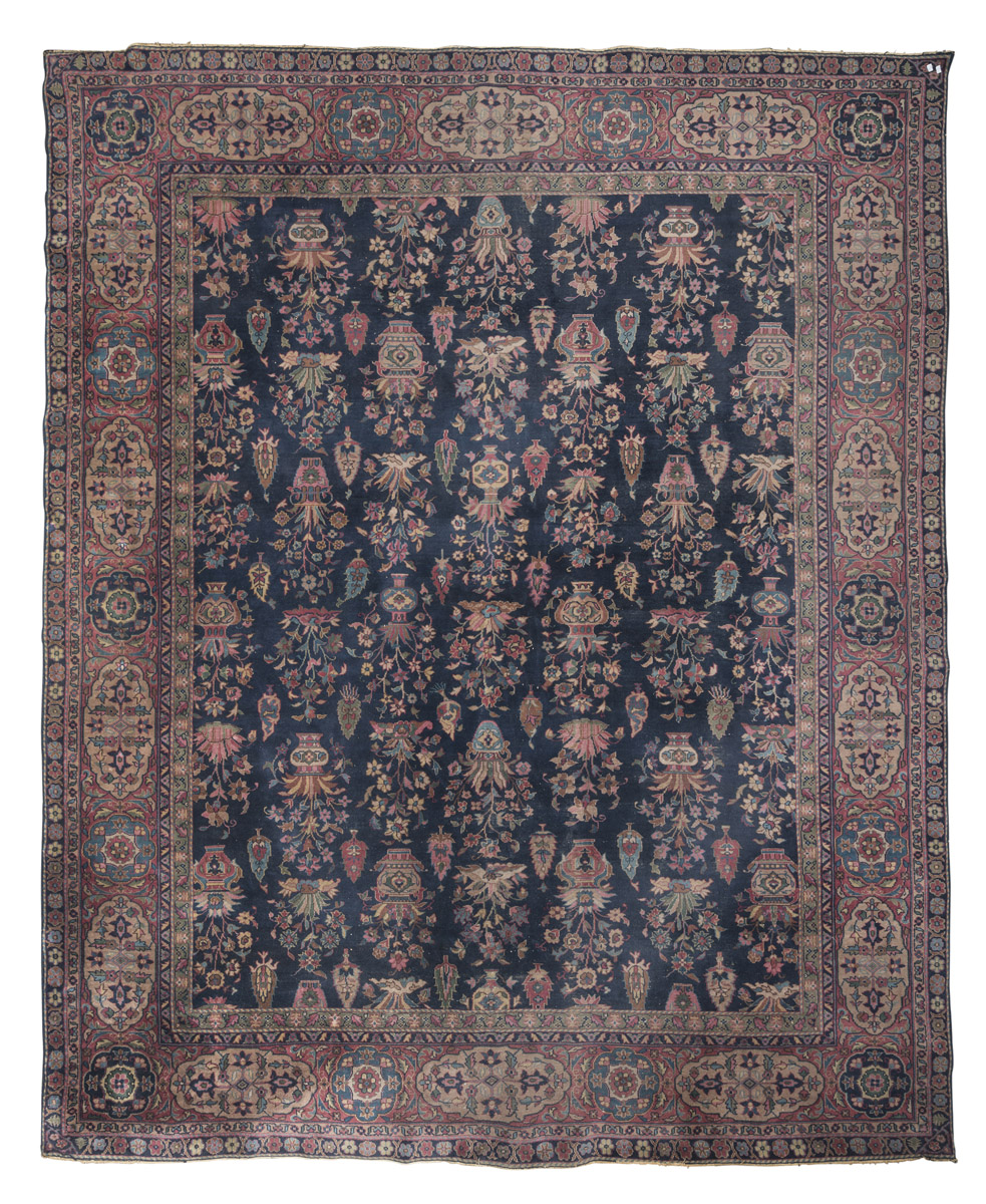 KIRMAN CARPET, LATE 19TH CENTURY of American origin, with design of flower vases and ferns and