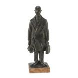 ITALIAN SCULPTOR, EARLY 20TH CENTURY MAN'S FIGURE WITH ATTACHE CASE AND HAT Lost wax casting bronze,