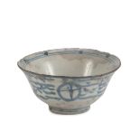 A CHINESE WHITE AND BLUE PORCELAIN BOWL. 19TH CENTURY decorated with stylized floral bands. Measures