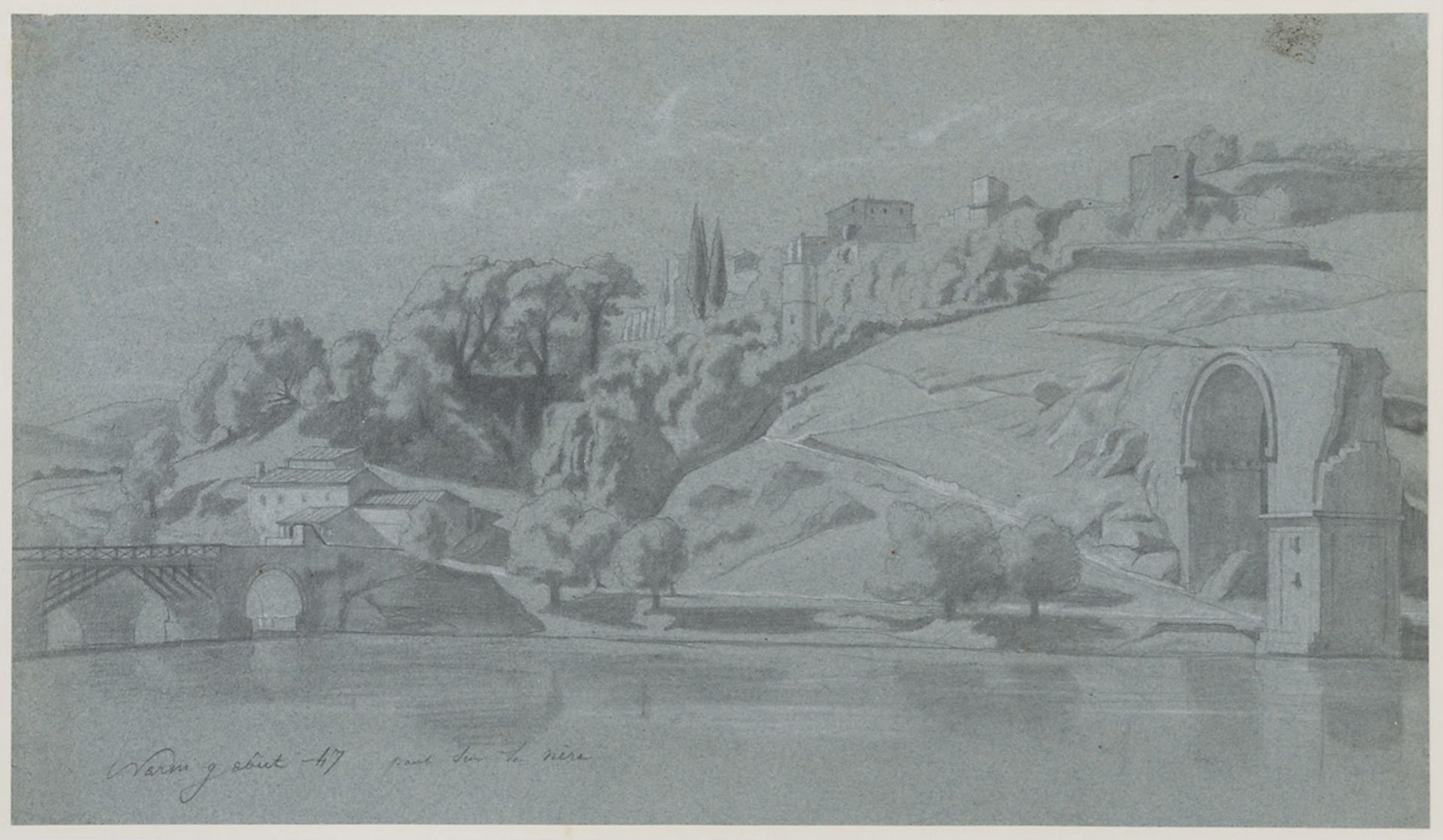 FRENCH PAINTER, 19TH CENTURY AUGUSTUS BRIDGE IN NARNI Pencil and watercolour on paper, cm. 44 x 25