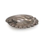 SMALL SILVER BASIN, PUNCH ALEXANDRIA 1944/1968 shaped as shell and frieze to figure of fish.
