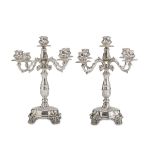 A PAIR OF CANDELABRA IN SILVER, PUNCH PALERMO, 20TH CENTURY five arms, lobed shaft and base.