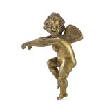 BRONZE CHERUB, 19TH CENTURY in flying pose with smiling face. Measures cm. 23 x 8 x 15. FIGURA DI