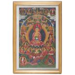 TIBETAN SCHOOL, 19TH CENTURY THANKA CON REPRESENTATION OF SHAKYAMUNI Mixed media on paper, cm. 74