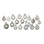 NINETEEN POCKET WATCHES, EARLY 20TH CENTURY cases in silver and silver-plated metal. Some with dials