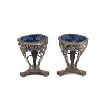 A PAIR OF SILVER SALTCELLARS, LOMBARDY VENETO, MILAN 1812/1872 with interior in blue glass,