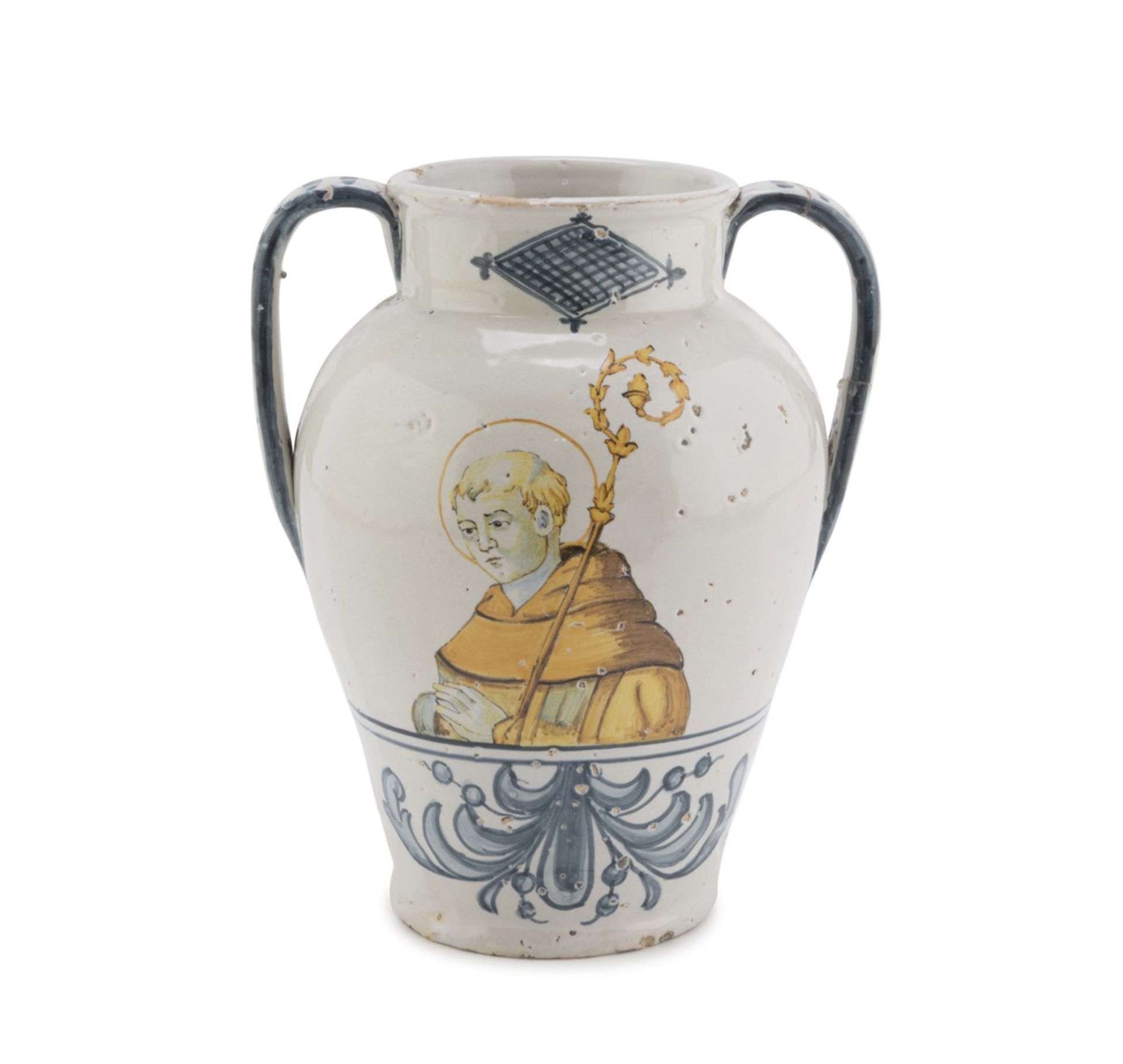 VASE IN CERAMICS, PROBABLY BASSANO, 19TH CENTURY in white enamel and polychromy, decorated with