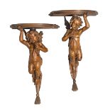 A PAIR OF FIGURATIVE SHELVES IN BOXWOOD, ITALY NORTHERN 18TH CENTURY shelves supported by sculptures