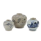 THREE SMALL JARS IN CERAMIC AND PORCELAIN. VIETNAM AND CHINA 16TH, 17TH AND 19TH CENTURY.