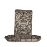 SILVER NAPKIN HOLDER, PUNCH LONDON 1891 rectangular body with base and body embossed with floral