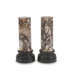 A PAIR OF COLUMN MODELS IN AFRICAN MARBLE, EARLY 20TH CENTURY with molded bases in black marble.