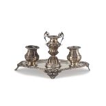 INKWELL IN SILVER, PUNCH LOMBARD VENETIAN MILAN 1812/1872 embossed with spiral scrolls, leaves,