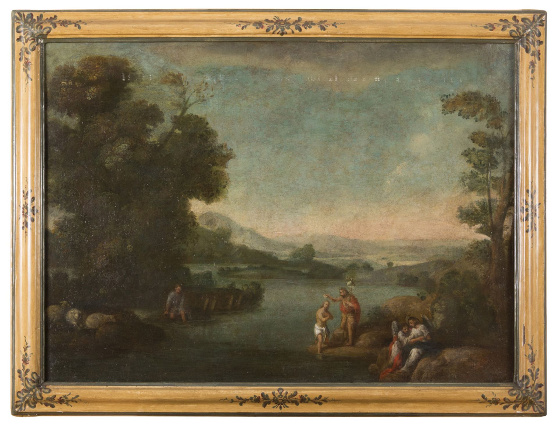 VENETIAN PAINTER, 17TH CENTURY LANDSCAPE WITH THE BAPTISM OF JESUS' Oil on canvas, cm. CONDITIONS OF