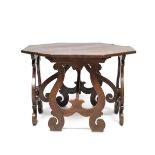 BEAUTIFUL PAIR OF CONSOLES IN WALNUT FORMING TABLE, VENETIAN 18TH CENTURY with trapeze tops and