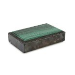 BOX IN SILVER-PLATED METAL, 20TH CENTURY cover with malachite. Measures cm. 7 x 11 x 25. COFANETTO