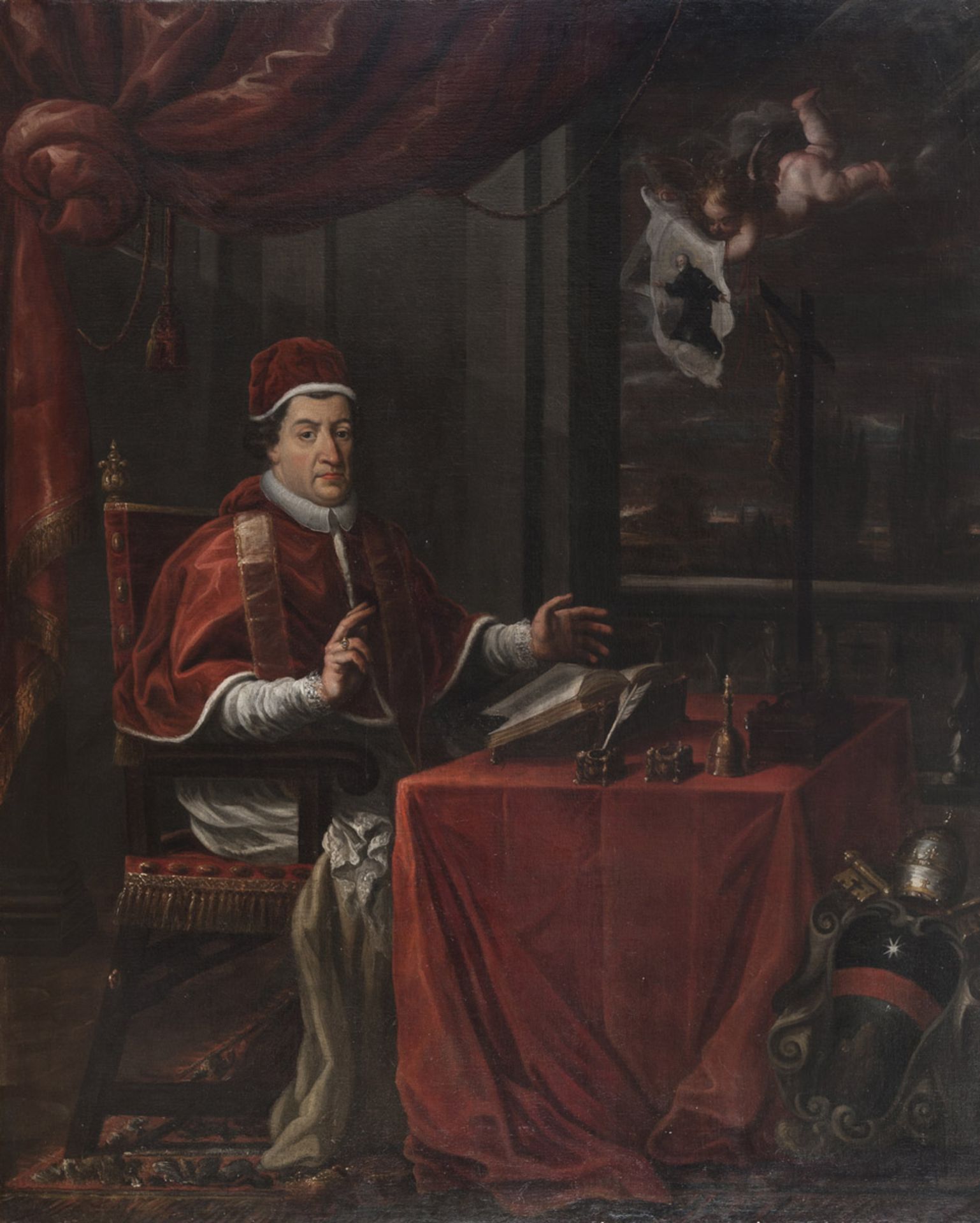 PIER LEONE GHEZZI (Rome 1674 - 1755) PORTRAIT OF CLEMENTE XI ALBANI Oil on canvas, cm. 207 x 166,5