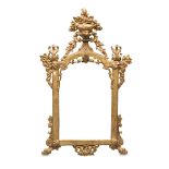 FRAME OF GILTWOOD MIRROR, ELEMENTS OF THE 18TH CENTURY with friezes sculpted into motifs of