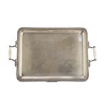 LARGE SILVER TRAY, PUNCH ALEXANDRIA 1944/1968 rectangular shape with bone handles and palmette