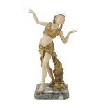 SCULPTURE OF ODALISQUE IN RESIN AND BRONZE, FIRST HALF OF 20TH CENTURY in dancing pose with