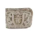 RARE COAT OF ARMS IN WHITE MARBLE, ROME 15TH CENTURY carved to leaves and cartouche with
