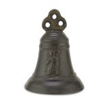 BRONZE BELL, NORTHERN ITALY, 17TH CENTURY with light green patina. Measures cm. 20 x 15. CAMPANA