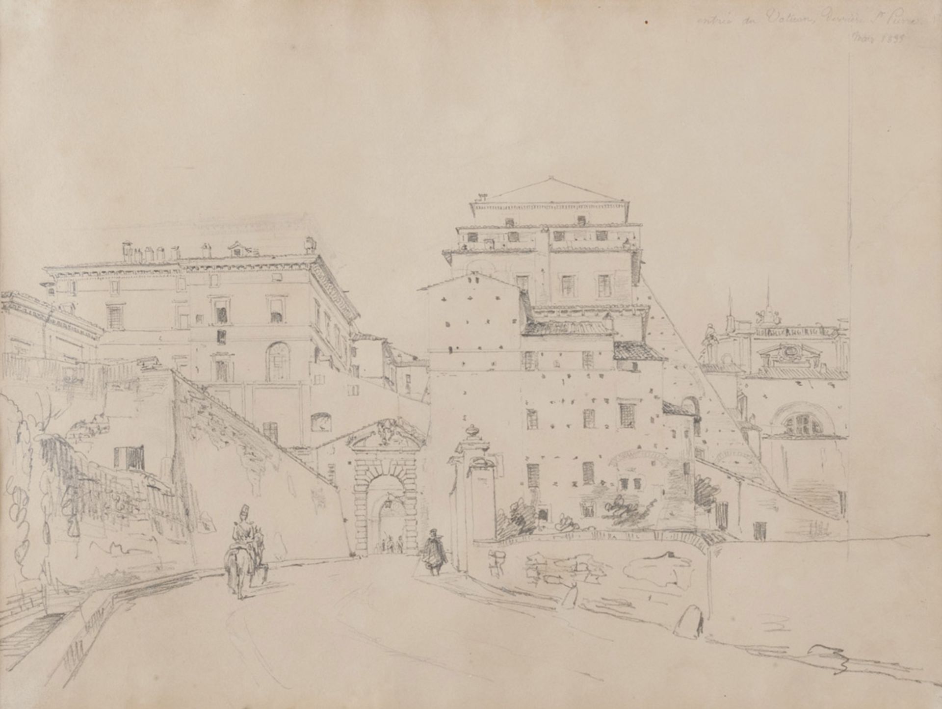 FRENCH PAINTER ACTIVE IN ROME, 19TH CENTURY ENTRANCE IN THE VATICAN Pencil on paper, cm. 24 x 31