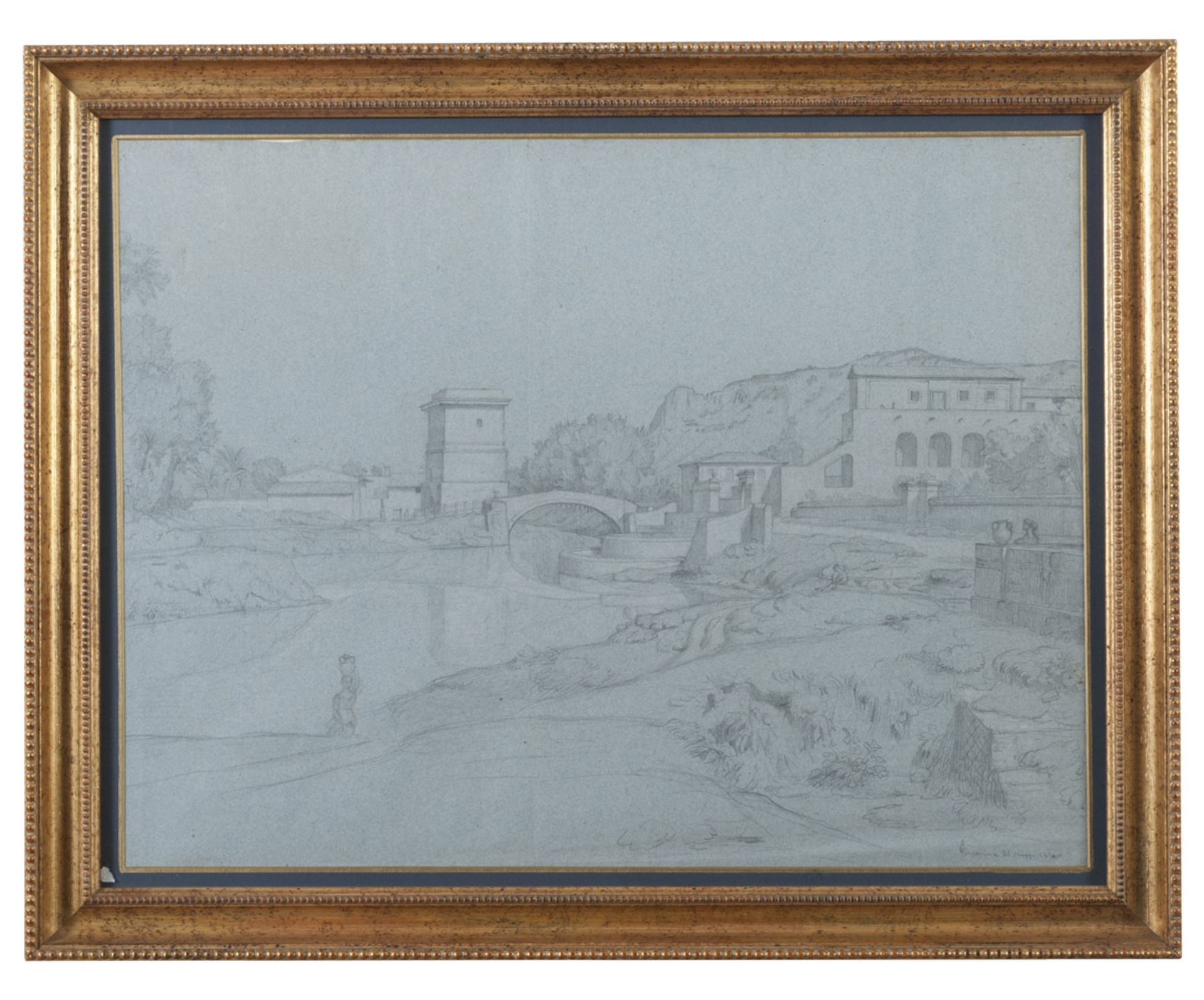 ITALIAN PAINTER, 19TH CENTURY VIEW OF TERRACINA Pencil on paper, cm. 44 x 56 Title and date of