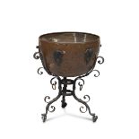 COPPER POT, VENETIAN, LATE 16TH CENTURY with supports to the body for suspension in wrought iron.