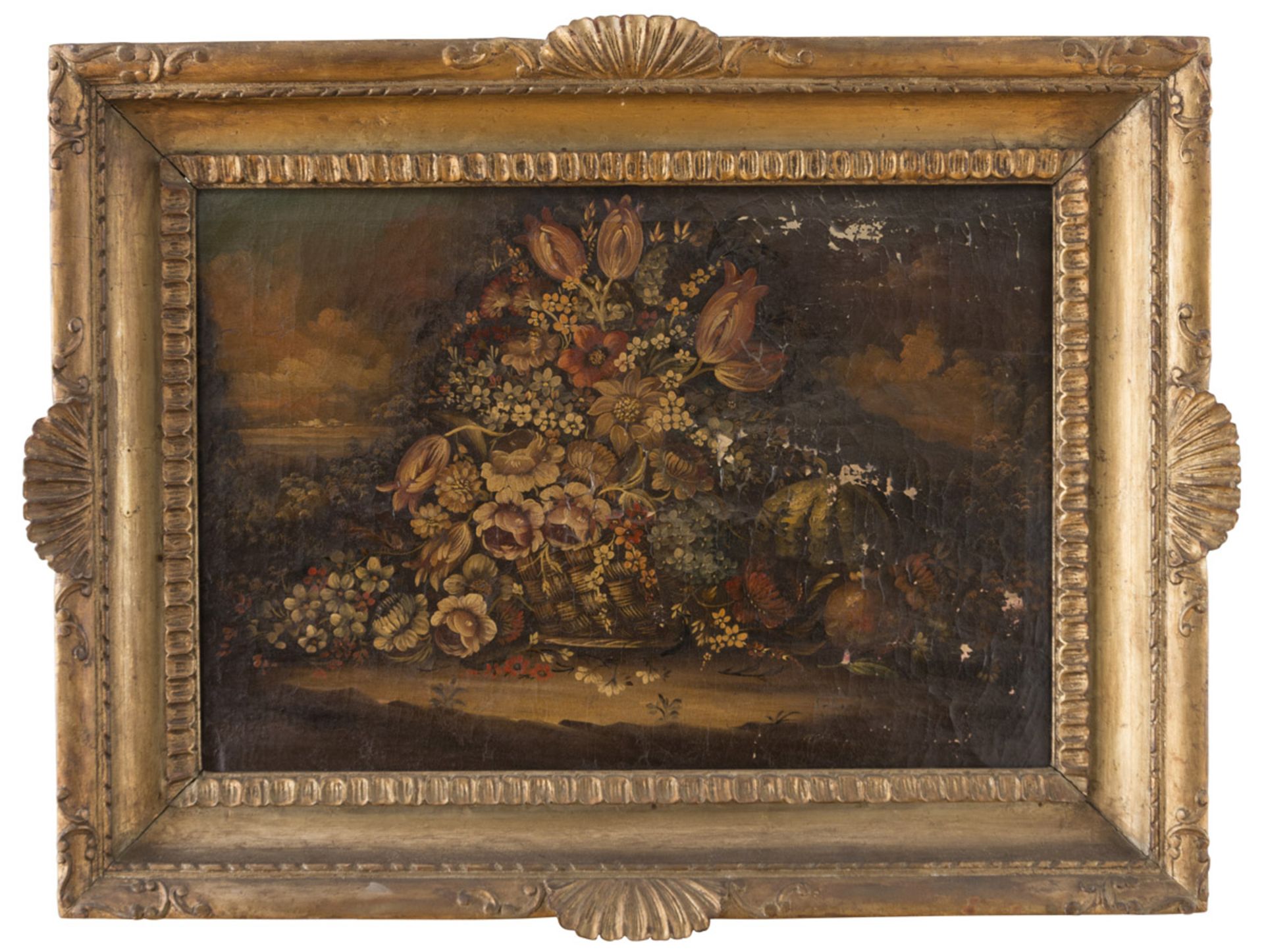 ACADEMIC PAINTER, EARLY 20TH CENTURY LANDSCAPE WITH FLOWER VASE LANDSCAPE WITH FLOWER BASKET A