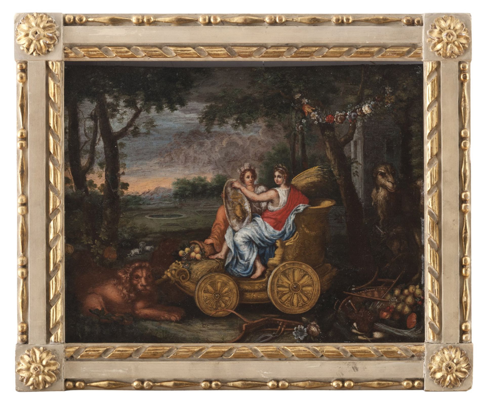 JAN BRUEGHEL, workshop of (Anversa 1601 - 1678) ALLEGORY OF THE EARTH Oil on panel, cm. 27 x 35,5