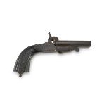 SMALL GUN, LATE 18TH CENTURY front loader, in iron with handle in ebony. Measures cm. 12 x 3 x 21.