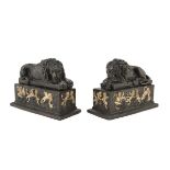 A PAIR OF LARGE BOOKENDS IN BRONZE, 20TH CENTURY in two bodies upper part with figures of lions.