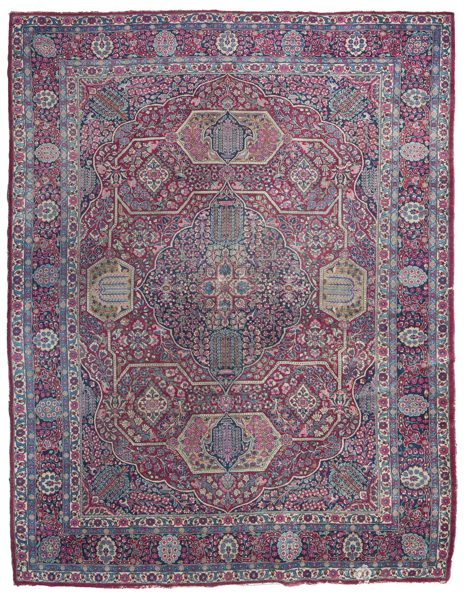 KIRMAN CARPET, EARLY 20TH CENTURY big central medallion with willos and 'the Prophet's Flowers',