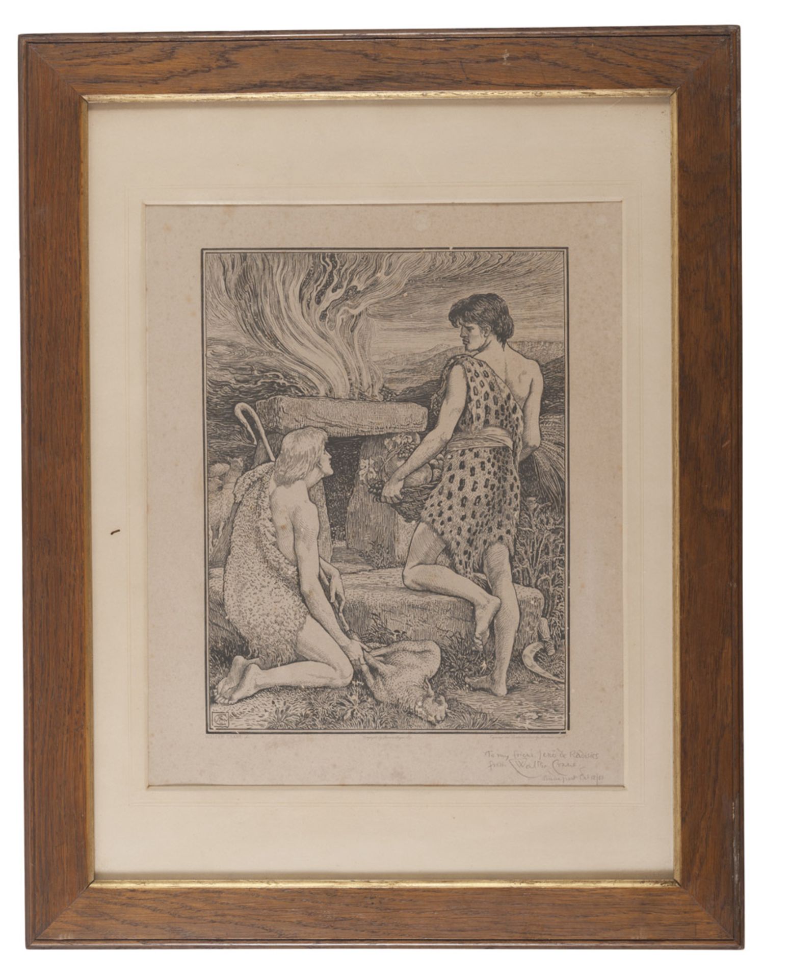 ENGRAVER EARLY 20TH CENTURY CAIN AND ABEL, AFTER WALTER CRANE Monochrome lithograph, cm. 34 x 27