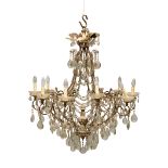 BELL CHANDELIER, 19TH CENTURY in gilded metal, ten arms with rows of grinded glasses and drop