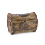 BOX, 18TH CENTURY entirely decorated with floral motifs and landscape on gilt ground. Inside case