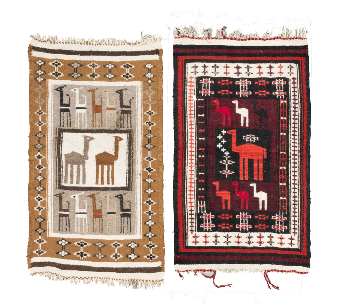 TWO NORTHAFRICAN CARPETS, 20TH CENTURY with design of camels and ornaments. Measures cm. 128 x 77