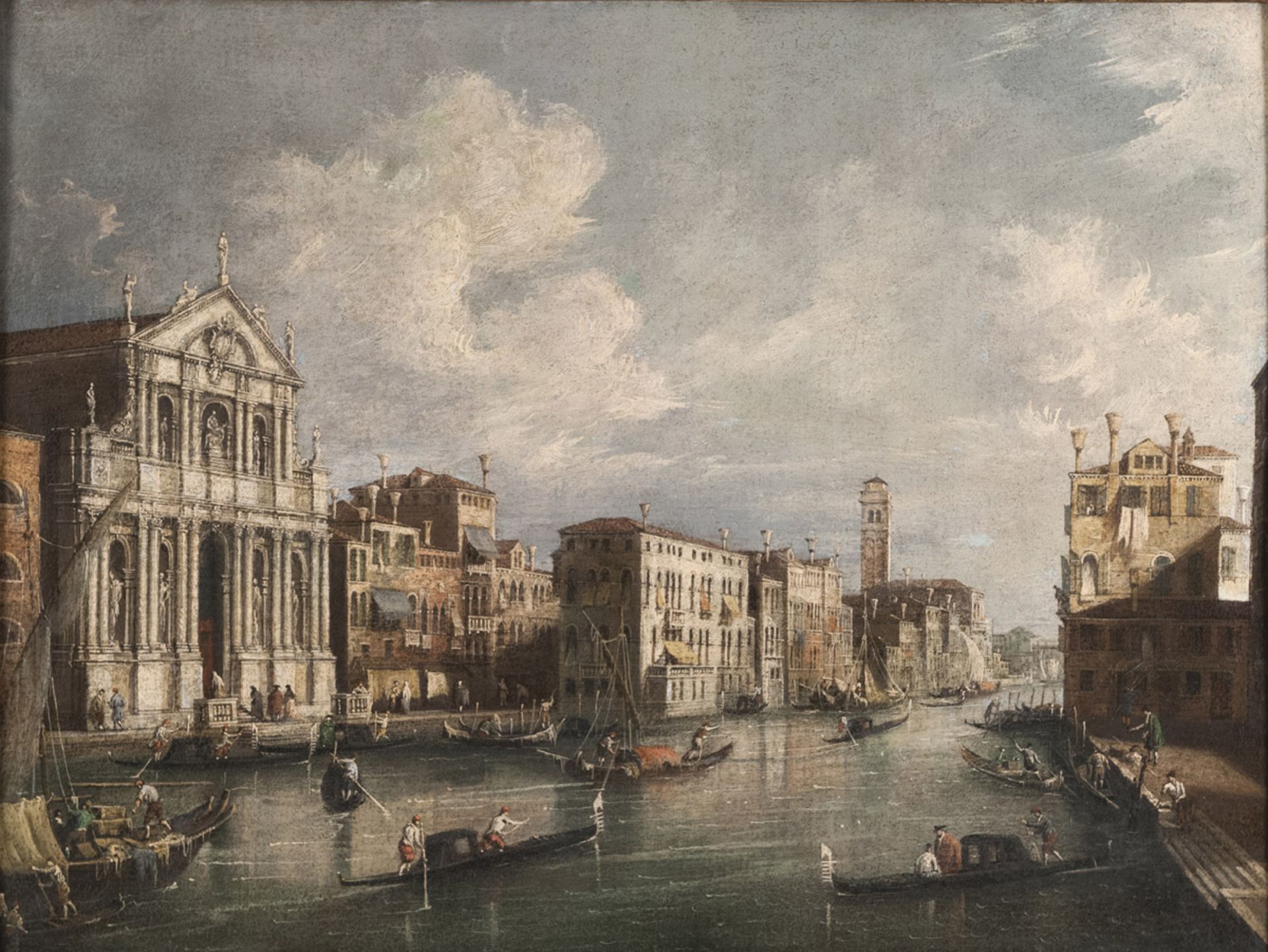 FRANCIS GUARDI (Venice 1712 - 1793) VIEW OF CANAL GRANDE WITH THE CHURCH OF THE SCALZI Oil on