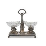 SALTCELLAR IN SILVER, PUNCH FRANCE, 1819/1838 with small basins in cut glass and chiselled to