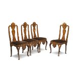 FOUR SPLENDID WALNUT CHAIRS, HOLLAND, 18TH CENTURY entirely inlaid with flowers, leaves and