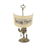 FLORENTINE OIL LAMP IN BRASS, LATE 19TH CENTURY three flames, complete of accessories. Lampshade