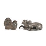 TWO CHINESE METAL BOXES, 20TH CENTURY representing a Buddhist lion and a buffalo. Maximum size cm. 7