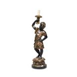 SCULPTURE OF A TORCHHOLDER MOOR, 19TH CENTURY in black lacquered wood, polychromy and gold. Measures