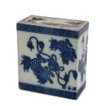 A CHINESE WHITE AND BLUE PORCELAIN CENSER, 20TH CENTURY decorated with Buddhist lions and symbolic