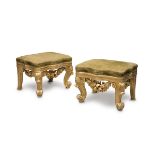 BEAUTIFUL PAIR OF STOOLS IN GILTWOOD, ROMAN MANUFACTURE, 19TH CENTURY to front and moved sides, with