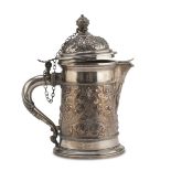 JUG IN SILVER, PUNCH MILAN 1944/1968 body with floral spiral scrolls, handle with separators in